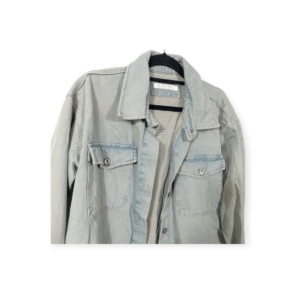 We The Free Button Down Denim Shacket SZ S Boho Western Shirt Baggy - Picture 4 of 12